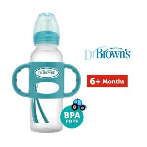 Dr Brown's 8oz/250ml PP N Sippy Straw Bottles w/ Silicone Handles, Green, Single (SB81103)