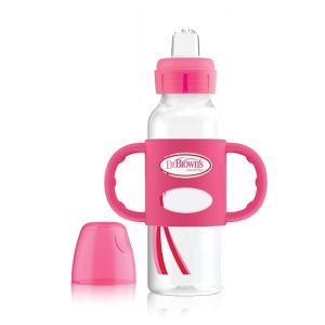 Dr Brown's 8oz/250ml PP N Sippy Straw Bottles w/ Silicone Handles, Pink, Single (SB81101)