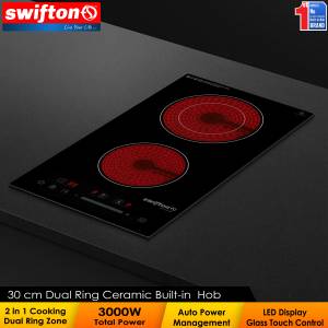 Swifton 30Cm Double Ceramic Infrared Built in Hob Touch Control Dual ring 3-Zones