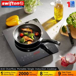 Swifton Single 1 Induction Cooktop Anti Overflow Protection 9 Power Level 8 Cooking Menu Ceramic Glass Child Lock Timer SN-A37SH