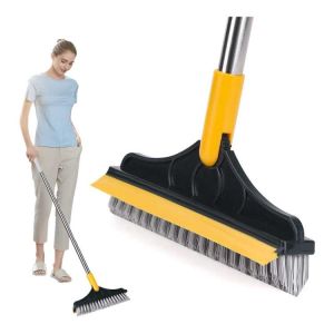 2-in-1 Bathroom Cleaning Brush with Floor Scrubber & Wiper 120° Rotating Head Long Handle