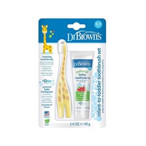 Dr Brown's Infant Toothbrush, Toothpaste Combo Pack, Giraffe (HG061-P4)- 0 - 3 years.