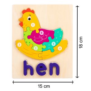 Cute Baby Colorful Wooden Hen Shaped Puzzle, Numerical Number with Animal Name Early Learning & Education Toys 3D Jigsaw Montessori Puzzle for Kids