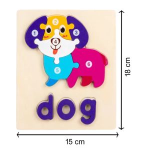 Cute Baby Colorful Wooden Dog Shaped Puzzle, Numerical Number with Animal Name Early Learning & Education Toys 3D Jigsaw Montessori Puzzle for Kids