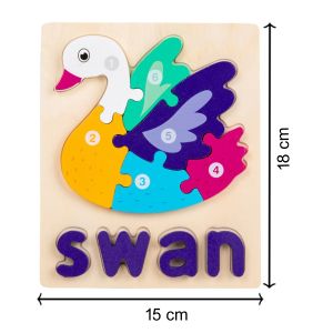 Cute Baby Colorful Wooden Swan Shaped Puzzle, Numerical Number with Animal Name Early Learning & Education Toys 3D Jigsaw Montessori Puzzle for Kids
