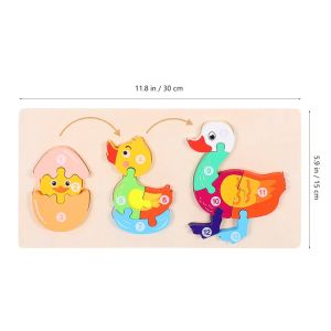Cute Colorful & Attractive Wooden Life Cycle of Duck Puzzle, Early Education Cognitive Intelligence 3D Jigsaw Puzzle Building Block Toy for Kids