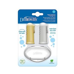 Dr Brown's  Silicone Finger Toothbrush with case, Gray and Yellow, 2-Pack HG015