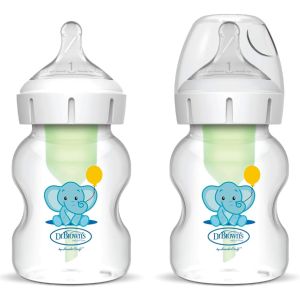 Dr Brown's 5 oz/150 mL PP Wide-Neck Anti-Colic Options+ Baby Bottle, Elephant, 2-Pack Wb52015-Esx