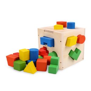 Cute Baby Wooden Geometric Shape Sorting Cube Box Color Recognition & Matching Building Blocks, Early Learning & Education Cognition Toy for Toddlers