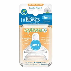 Dr. Brown's Wn2201-Intl Level 2 Wide-Neck Silicone Nipple 2-Pack (3-6months)