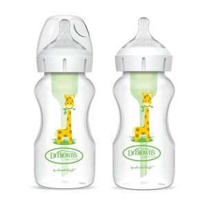 Dr Brown's 9oz/270 mL PP Wide-Neck Anti-Colic Options+ Baby Bottle, w/L2 Nipple, Giraffe, 2-pack WB92017-ESX