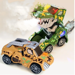 Transforming Dinosaur Toy Flexible Universal Wheel Transform Dino Cars with Music LED Light
