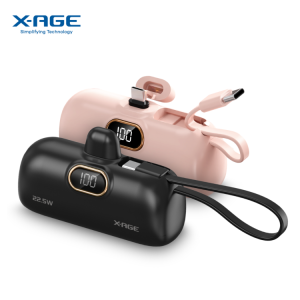 X-AGE ConvE Capsule 5000mAh Powerbank (XPB10) | Built-in Type-C Cable | 22.5W Fast Charging Support