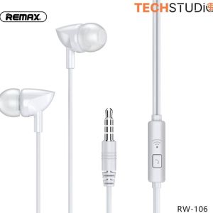 Remax RW-106 Earphone  3.5mm Connector  High Fidelity Sound Built-in Mic  Comfort In-Ear Design
