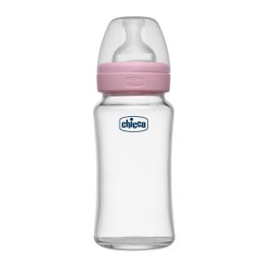 Chicco Well-Being Medium Flow Glass Feeding Bottle Pink 240Ml