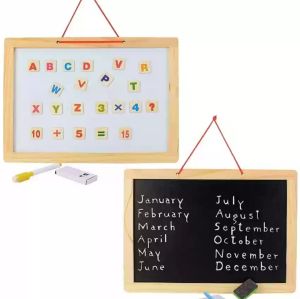 44x34 cm - Wooden Frame Double Sided Magnetic Whiteboard and Blackboard Educational Material For Kids