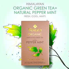 Rakura Himalayan Organic Green Tea with Natural Pepper Mint 25 Tea Bags