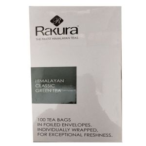 Rakura Himalayan Classic Green Tea 100 Tea Bags in Foiled Envelopes Individually wrapped for Exceptional Freshness