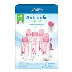 Dr Brown's  Narrow Anti-Colic Options+ Baby bottle, Pink Gift Set SB05307-INTLX