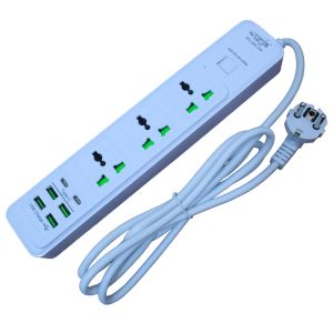 Urja (Q4U-2M) 3 Port, 4USB & 2 Port PD charging slot Surge Protector - 2500W (10-16A) Universal Extension Multiplug with Plug Bush Teeth Technology