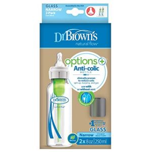 Dr. brown's 8 oz/250 mL Options+ Glass Narrow Baby Bottles, 2-Pack SB82023-P2 - 0m+