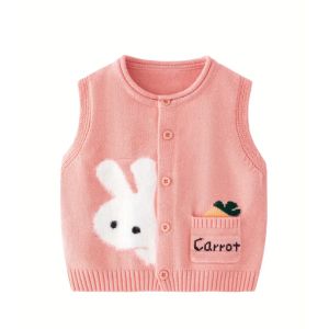 Toddler Kid's Bunny & Carrot Pattern Cable Knit Vest