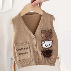 Toddler Baby Boys Girls V-Neck Cartoon Bear Pattern Knit Cardigan Vest 1-2 Years