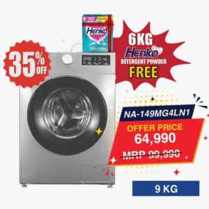 Panasonic Front Load Washing Machine 9Kg Inverter Motor NA-149MG4LN1 Get Free 6kg Henko Front Load Detergent Powder