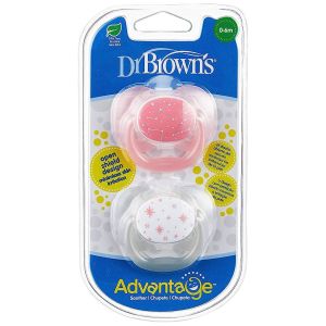 Dr. Brown’s Advantage Pacifiers, Stage 1, Pink Stars, 2 pack-PA12001-INTLX