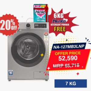 Panasonic NA-127MB3LNP 7 Kg Universal Motor Front Load Washing Machine in Grey Color Get Free 6kg Henko Front Load Detergent Powder