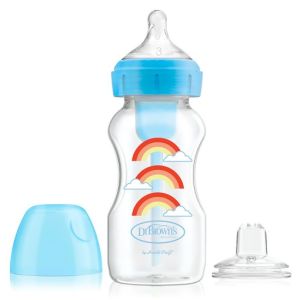 Dr. Brown's Options+ Wide-Neck Blue Deco Bottle w/ Sippy Spout (+L3 Nipple in Bottle), Single 9 oz/270ml WB91605-P3