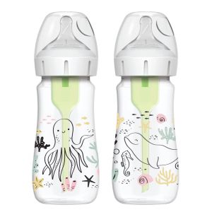 Dr Brown's  9oz/270ml Options+ Wide-Neck Designer Bottles, Ocean Designs, 2-Pack WB92028