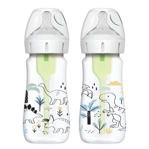 Dr Brown's  9oz/270ml Options+ Wide-Neck Designer Bottles, Dino Designs, 2-Pack WB92026