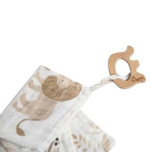 Crane baby Elephant Wooden Teether & Muslin Kendi Animal Security Blanket BC-120TH