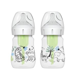 Dr Brown's  5oz/150ml Options+ Wide-Neck Designer Bottles, Jungle Designs, 2-Pack WB52014