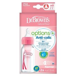 Dr. Brown's Sb42305-Esx 4 Oz / 120 Ml Pp Narrow-Neck "Options" Baby Bottle - Pink 2 Bottles