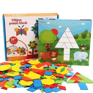 Colorful Wooden 250 Pieces Geometric Shape Cubes Puzzle Block.