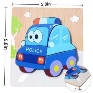 Cute Baby Colorful Wooden Police Van Shaped Puzzle, Early Learning & Education Cognition Toy Jigsaw Montessori Puzzle for Kids