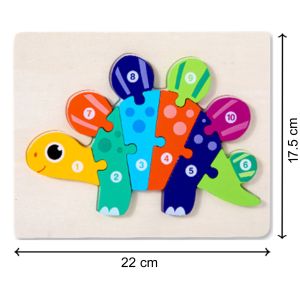 Cute Baby Colorful Wooden Dinosaur (Stegosaurus) Shaped Puzzle, Numerical Number Early Learning & Education Toys 3D Jigsaw Montessori Puzzle for Kids