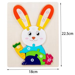 Cute Baby Colorful Wooden Rabbit Shaped Puzzle, Numerical Number (1-10) Early Learning & Education Cognition Toys Jigsaw Montessori Puzzle for Kids