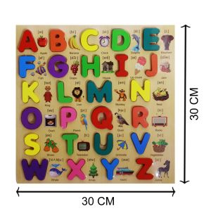 Colorful 3D Wooden English Alphabets Capital Letter (ABCD) Blocks Board with Picture