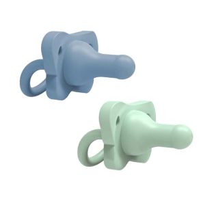 Dr. Browns HappyPaci Silicone One-Piece Pacifier - 0-6m, Blue and Green, 2-Pack PS12008-INTL