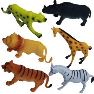 Set Of 6 Wild Animals Jungle Figures Tiger, Lion, Giraffe, Rhinoceros, Leopard & Zebra