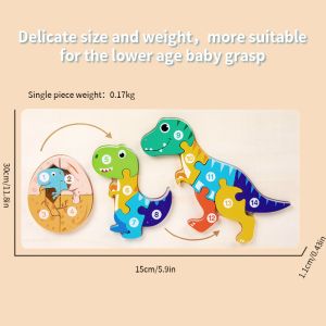 Wooden Life Cycle of Dinosaur Puzzle, Early Education Cognitive Intelligence 3D Jigsaw Puzzle Building Block Toy for Kids