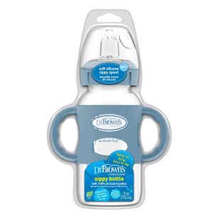 Dr Brown's 9 oz/270 mL Wide-Neck Sippy Spout Bottle w/ Silicone Handles, Lt Blue, 1-Pack WB91081-P3