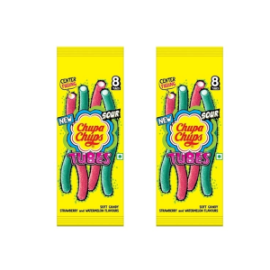 Chupa Chups Long Tube Tray Watermelon, Strawberry Flavor 80Gm (2 Pcs)