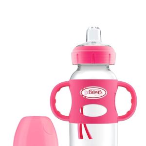 Dr. Brown's 9 oz/270 mL Wide-Neck Sippy Spout Bottle w/ Silicone Handles, Pink, 1-Pack WB91002-P3