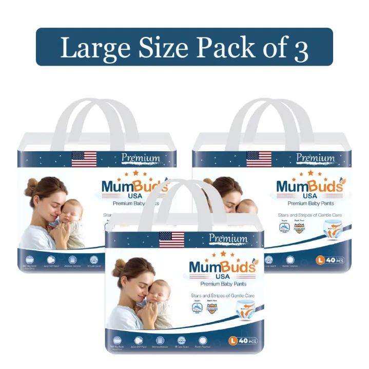 MumBuds American UltraThin Baby Pants Large 40Pcs​​ Pack Of 3