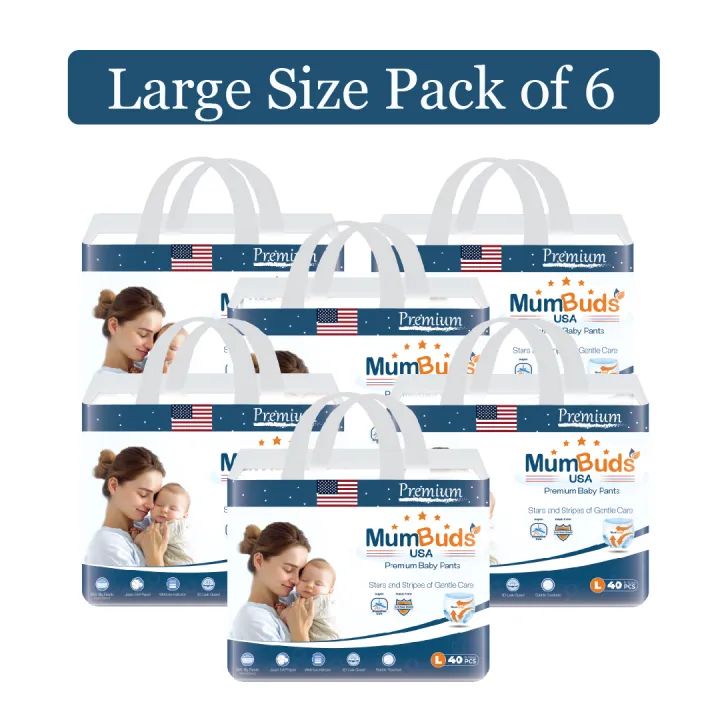 MumBuds American UltraThin Baby Pants Large 40Pcs​​ Pack Of 6