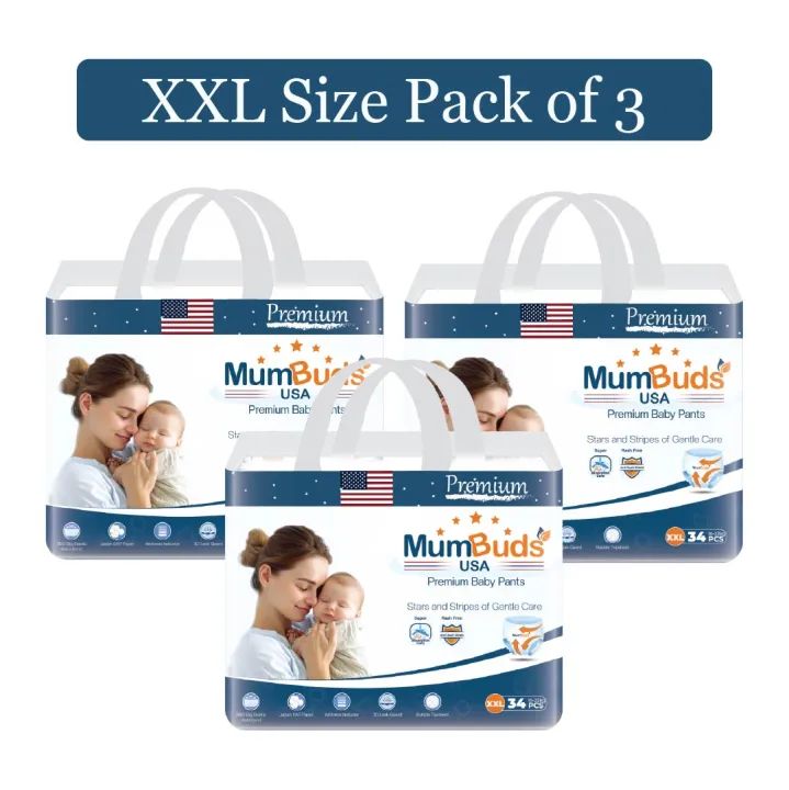 MumBuds American UltraThin Baby Pants XXl 34Pcs​​ Pack Of 3